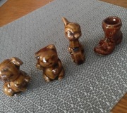 Ceramiczne figurki zwierząt i bucika z czasów PRL