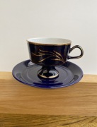 filizanka ceramika koloru kobaltowego 220ml do kawy cherbaty stara złocona