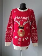 Silly Santa piękny świąteczny sweter czerwony S/M 36/38 led rudolf