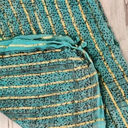 **morska CHUSTA złote paski szal 100x100 cm 