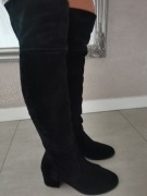 Tamaris r. 37 SKÓRA NATURALNA ZAMSZ CZARNE KOZAKI ZA KOLANO 