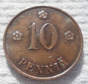 Finlandia Republika Suomi 10 penni penniä 1940 KM# 24 Ładny stan