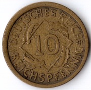 NIEMCY 10 reichspfennig 1925 A, KM# 40, VF