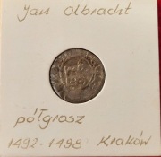 Jan Olbrach półgrosz 1492 - 1498 Kraków