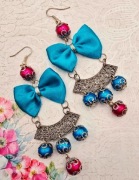 Kokardki artystyczne wiszące kolczyki srebrne handmade efektowne boho