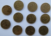 Zestaw 11 szt 2 gr groszy 1990, 1991, 1992, - obiegowe i 1997 mennicza