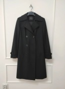 Czarny klasyczny dwurzędowy płaszcz trencz elegancki XL