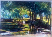 Kopia obrazu Władysława Podkowińskiego "Strumień między drzewami" 