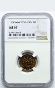Polska, 5 groszy 1990, NGC MS65
