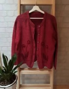 Czerwony sweter damski z kwiatkami, vintage, M