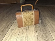 Vintage torebka kuferek retro brązowa ozdobna bambusowa rączka
