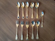 Zestaw 8 z łyżeczki i 3 z widelce deserowe pozłacane. VINTAGE! 