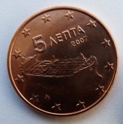 GRECJA  2007 5 CENTÓW UNC !!!!!!!!!!
