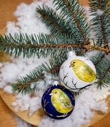 Ozdoby choinkowe 6 cm – bombki szklane ręcznie malowane ptaki rękodzieło