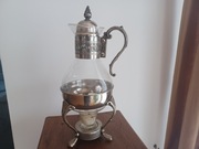 Dzban szklany z okuciami..Podgrzewacz do herbaty