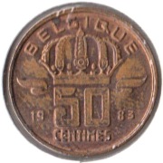 BELGIA 50 centimes 1983 ,KM# 148.1, XF, tekst francuski