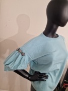 Bluzka swetrowa Sweterek wiosenny z bufiastymi rękawami M/L  turkus mięta 