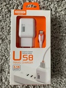 ŁADOWARKA SIECIOWA SOMOSTEL 2.1A+KABEL IPHONE BIAŁA - SMS-A52