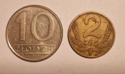 Monety PRL 10 zł 1988 2 zł 1977