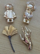 Zestaw 4 broszek w kolorze złotym 