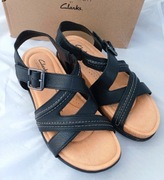 Czarne skórzane sandały Clarks 37 paski