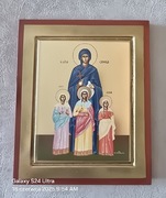 DUŻA Ikona GRECKA na desce Święta SOFIA Zofia z córkami. Prawosławna. 
