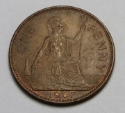 Moneta WIELKA BRYTANIA One Penny 1967 r. Elizabeth II
