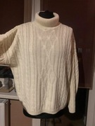 Made in Italy sweter z golfem tunika oversize warkocze wzory duży