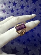 Srebrny pierścionek z ametystem ok 4 ct i cyrkonami złocony