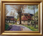 Obraz olejny na płótnie w drewnianej ramie 43x51 cm "Droga do wsi"