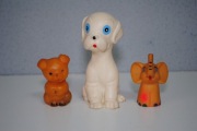 Stare gumowe zabawki z PRL piesek słonik miś piszczałki 3 szt 