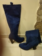 Kozaki  damskie na grubym obcasie, granatowe botki na wysokim obcasie 