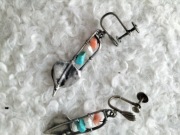 Srebrne 925 orientalne stare kolczyki klipsy z perłą turkusem koralem 