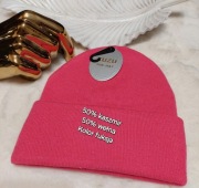 Prosta czapka dzianina prążek unisex skład 50% kaszmir 50% wełna fuksja