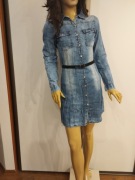 Sukienka jeansowa/ tunika XS  denim mini zapinana na guziki + pasek