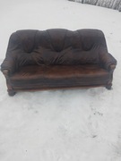 Kanapa Sofa 3 osobowa, dębowa, prawdziwa skóra