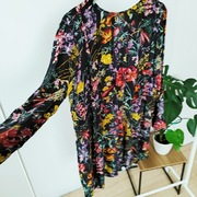 Sukienka H&M 40 L czarna w kwiaty kwiatki długi rękaw oversize plisowana