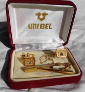 Unibel pozłacane spinki do mankietów i krawata z inkrustacją