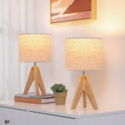 Lampki nocne z drewna zestaw 2 szt na trójnogu EDISHINE + żarówki