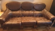 Komplet skórzany 3+2+1 2x kanapa sofa i fotel  dębowy stelaż 