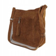 Vera Pelle duża włoska torebka worek, zamsz naturalny, brąz Camel