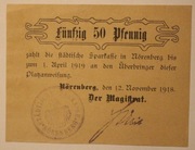 50 Pfennig 1918 Norrnberg, NIEMCY - NOTGELD 