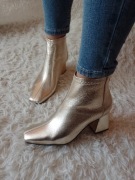 (39) Ekskluzywne, złote Botki wieczorowe, NOWE 