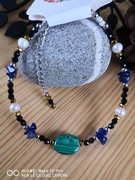 Bransoletka z naturalnym  malachitem i perłami amulet 