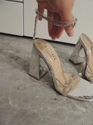 srebrne wysokie sylwestrowe obcasy srebrne imprezowe sandały na słupku 36