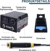 Pirografi 100W z 23 końcówkami i dwoma palnikami, regulowana temperatura 
