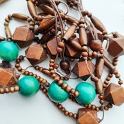 Zestaw korali biżuterii drewniane korale bransoletka brązowe zielone 