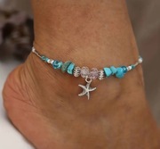 Bransoletka na nogę z koralików z turkusami