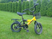 Rowerek BMX 12'' mBike stopka koszyk żółto-czarny