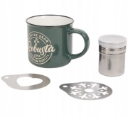 Zestaw Barista 4 elementy Sitko Szablony i Kubek 340 ml Oliwkowy